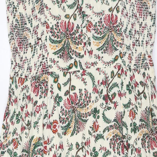 Fat Face Womens Ivory Floral Polyester A-Line Size 12 Round Neck Button