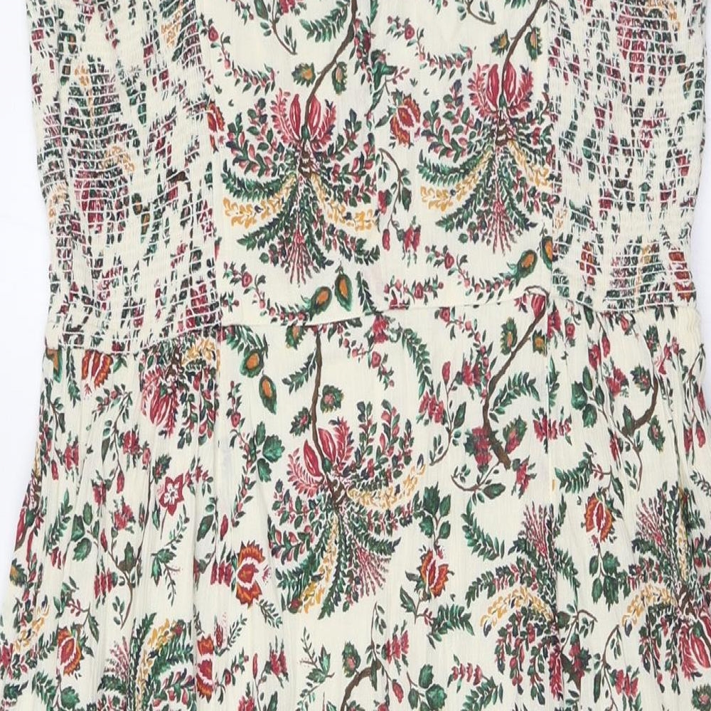 Fat Face Womens Ivory Floral Polyester A-Line Size 12 Round Neck Button