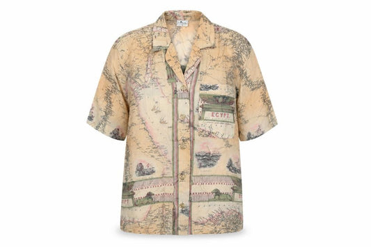 Front view of Elinette women’s brown viscose basic button-up, size UK 6, collared - egypt