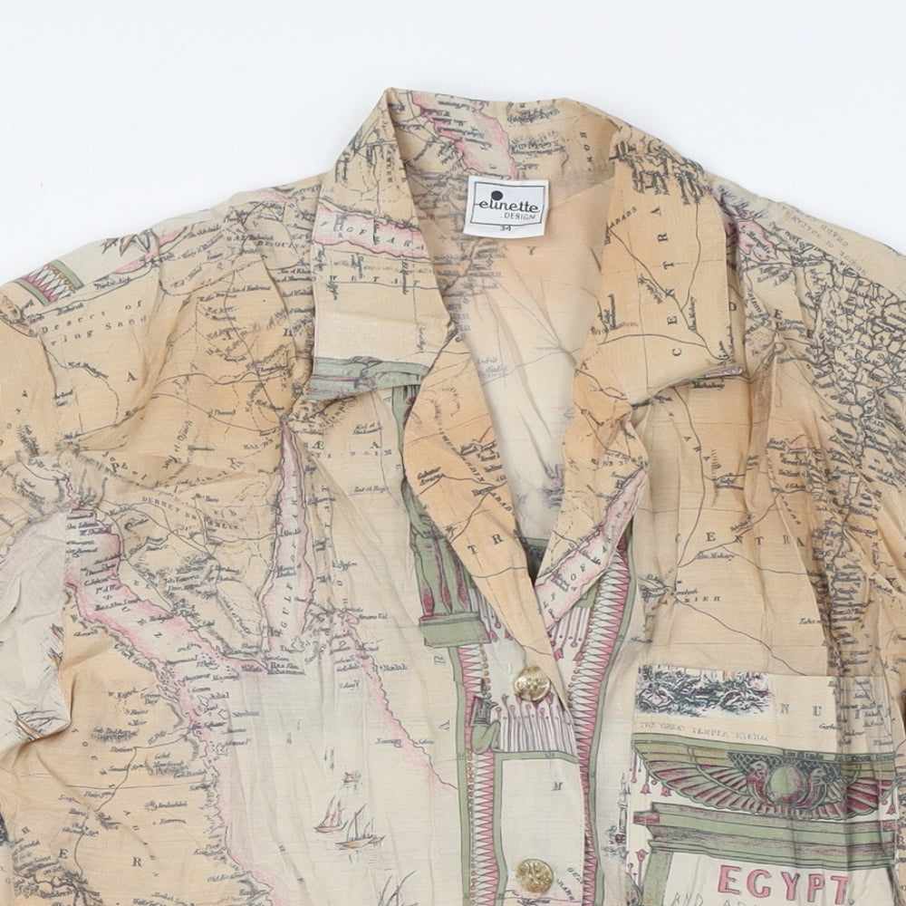 Elinette Womens Brown Viscose Basic Button-Up Size 6 Collared - Egypt