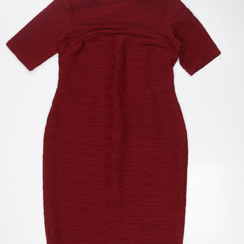 Kaleidoscope Womens Red Polyester Pencil Dress Size 14 Boat Neck - Textured