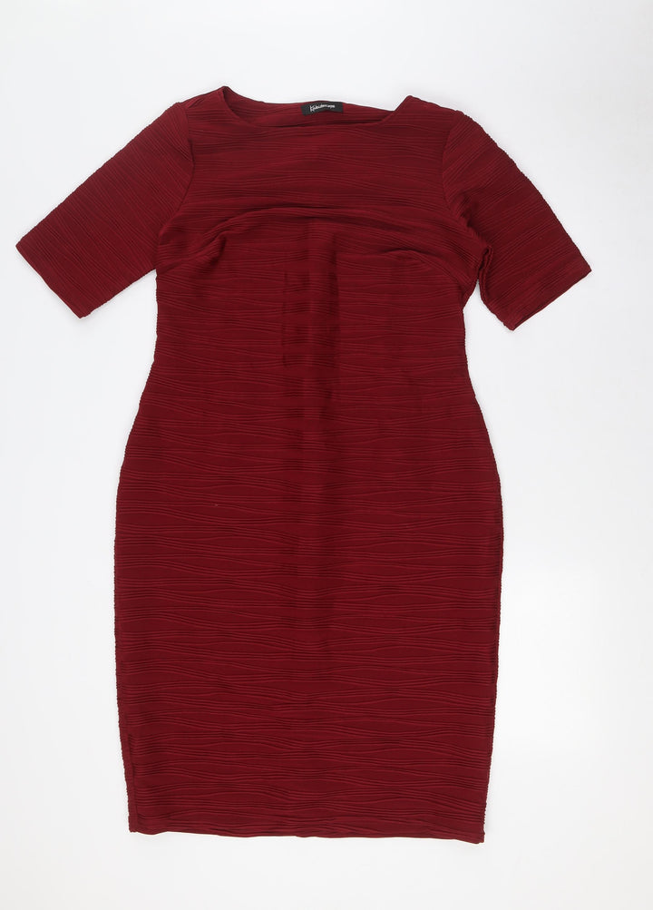 Kaleidoscope Womens Red Polyester Pencil Dress Size 14 Boat Neck - Textured