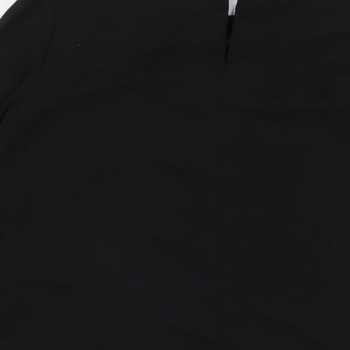 H&M Womens Black Polyester Basic Button-Up Size 6 Round Neck - Embellished Collar