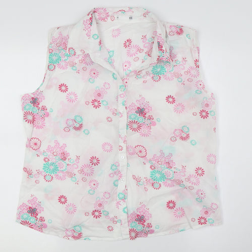 ae Womens White Floral Cotton Basic Button-Up Size 14 Collared
