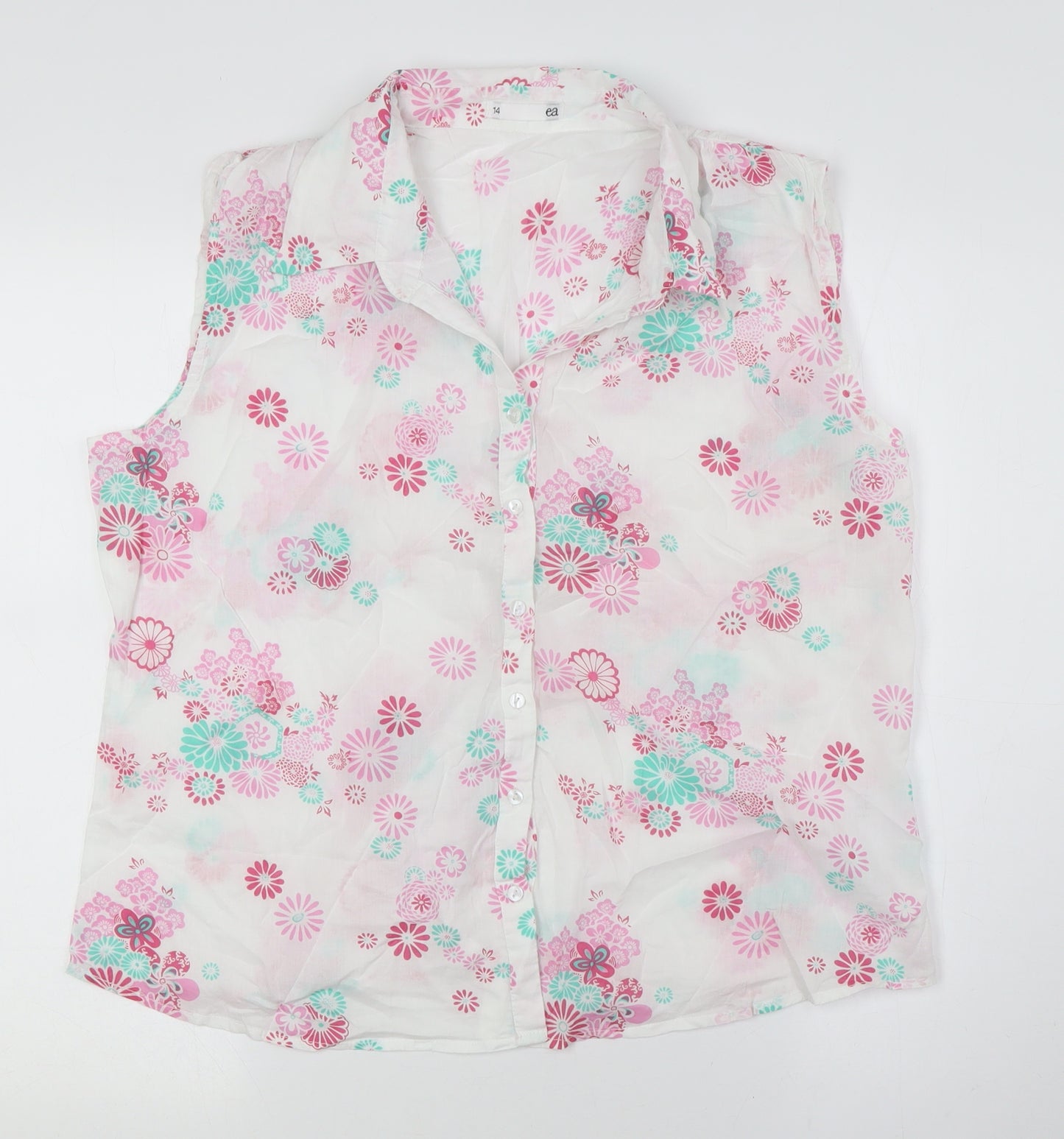 ae Womens White Floral Cotton Basic Button-Up Size 14 Collared