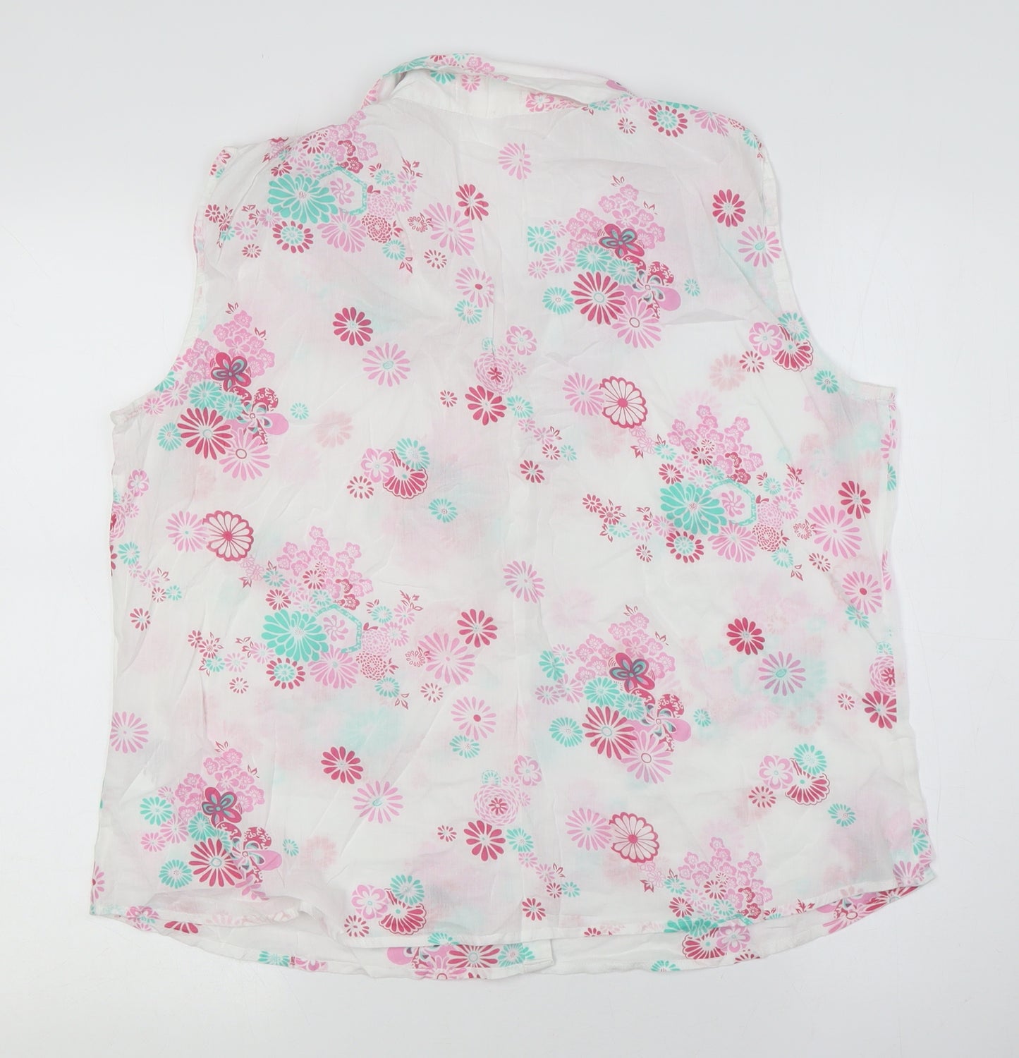 ae Womens White Floral Cotton Basic Button-Up Size 14 Collared
