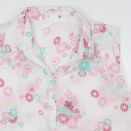 ae Womens White Floral Cotton Basic Button-Up Size 14 Collared