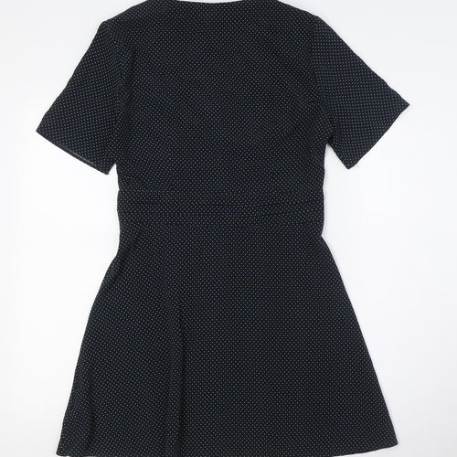 Topshop Womens Black Plaid Polyester A-Line Size 10 V-Neck Button