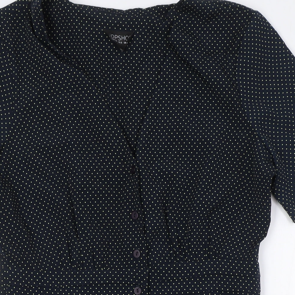 Topshop Womens Black Plaid Polyester A-Line Size 10 V-Neck Button