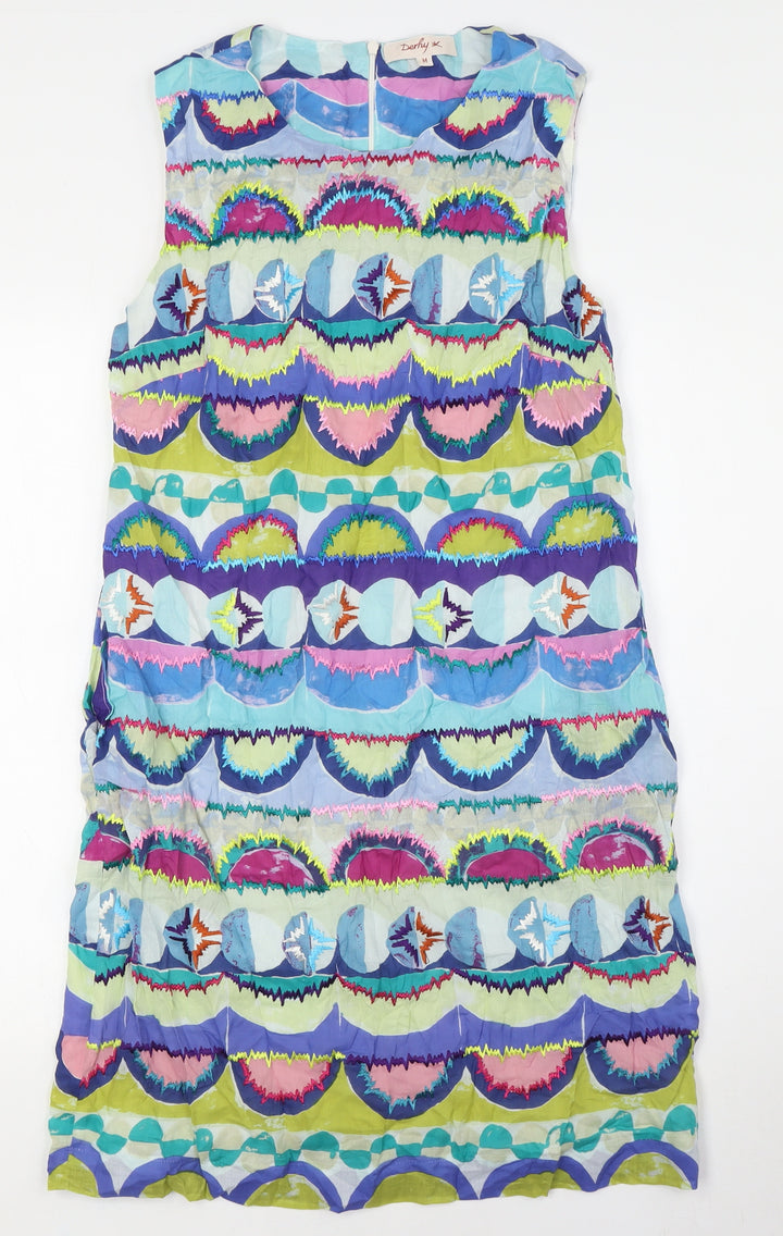 Derhy Womens Multicoloured Cotton Pencil Dress Size M Round Neck Zip
