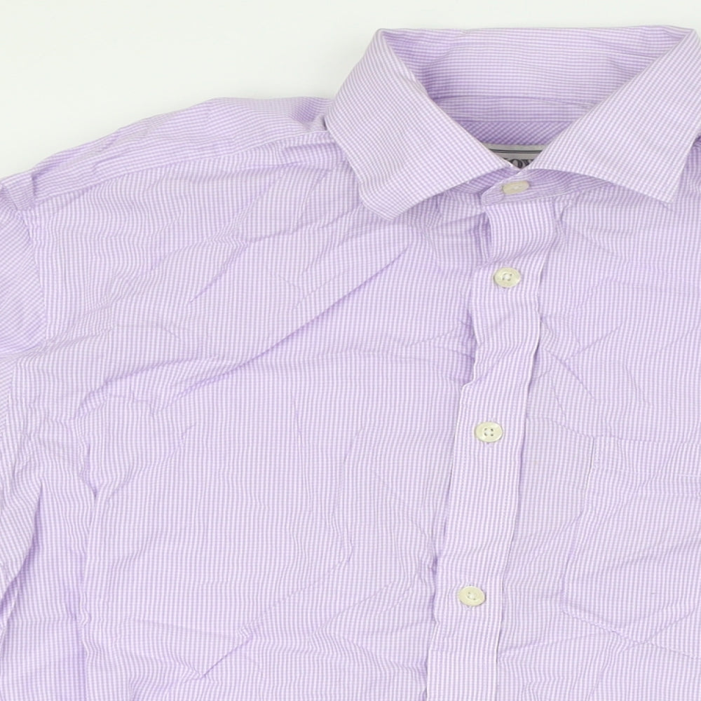 Howick Tailored Mens Purple Check Cotton Dress Shirt Size 16 Collared Button