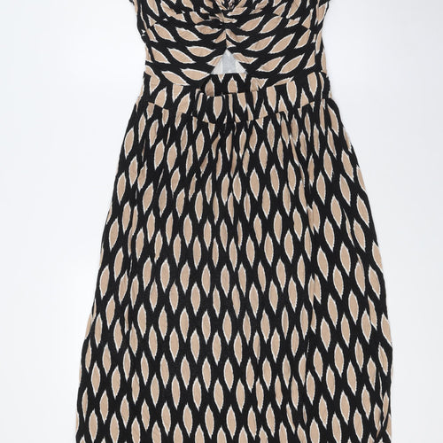 Warehouse Womens Beige Viscose A-Line Size 12 Round Neck - Knot Back