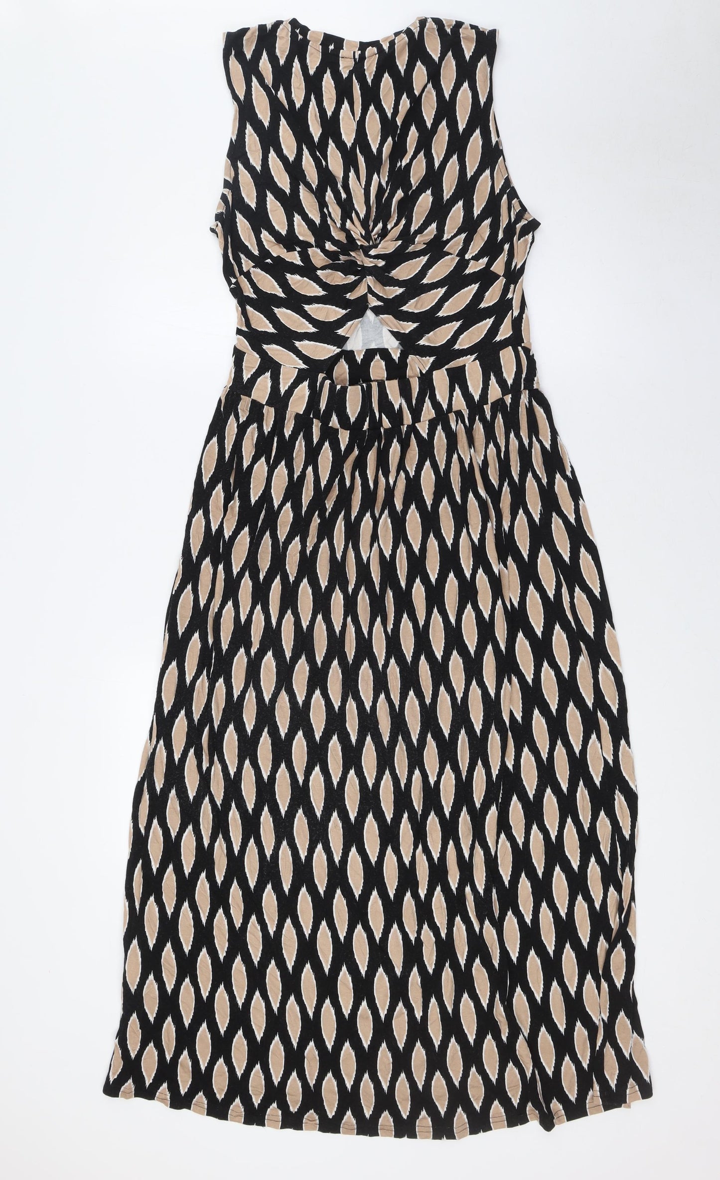 Warehouse Womens Beige Viscose A-Line Size 12 Round Neck - Knot Back