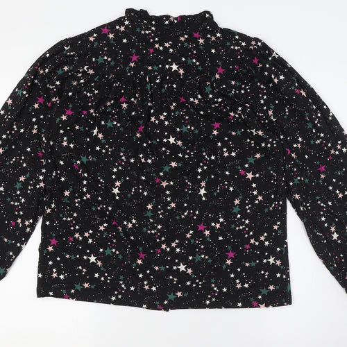 Baukjen Womens Black Polyester Basic Button-Up Size 12 Mock Neck - Stars