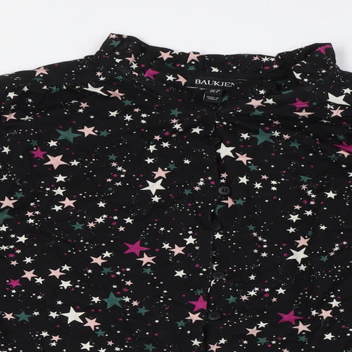 Baukjen Womens Black Polyester Basic Button-Up Size 12 Mock Neck - Stars