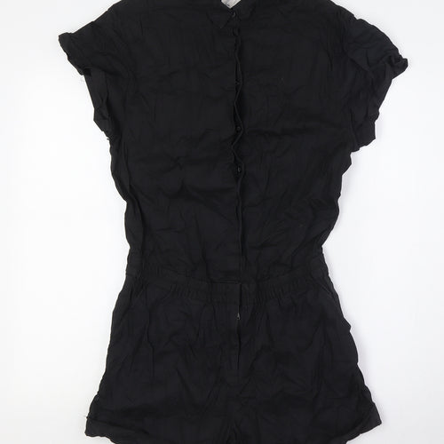 H&M Womens Black Cotton Playsuit One-Piece Size 8 L3 in Button