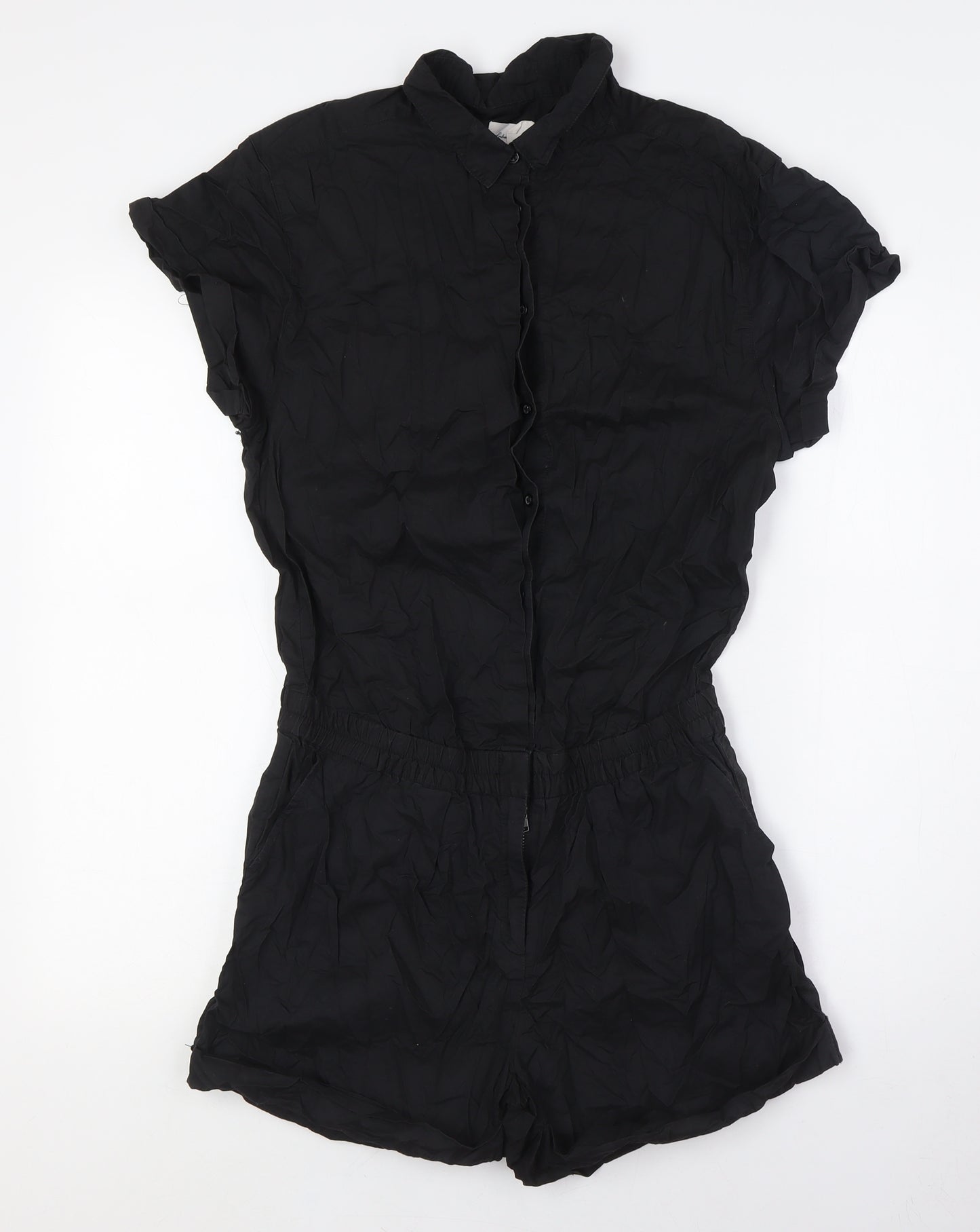 H&M Womens Black Cotton Playsuit One-Piece Size 8 L3 in Button