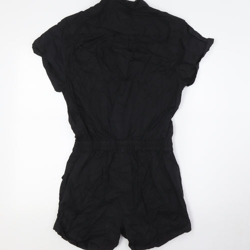 H&M Womens Black Cotton Playsuit One-Piece Size 8 L3 in Button