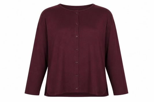 Front view of New Look women’s purple polyester basic button-up, size UK 12, round neck