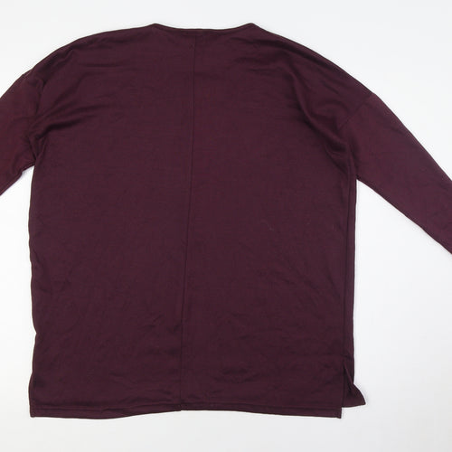 New Look Womens Purple Polyester Basic Button-Up Size 12 Round Neck