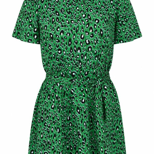 &et Womens Green Animal Print Viscose A-Line Size 12 V-Neck