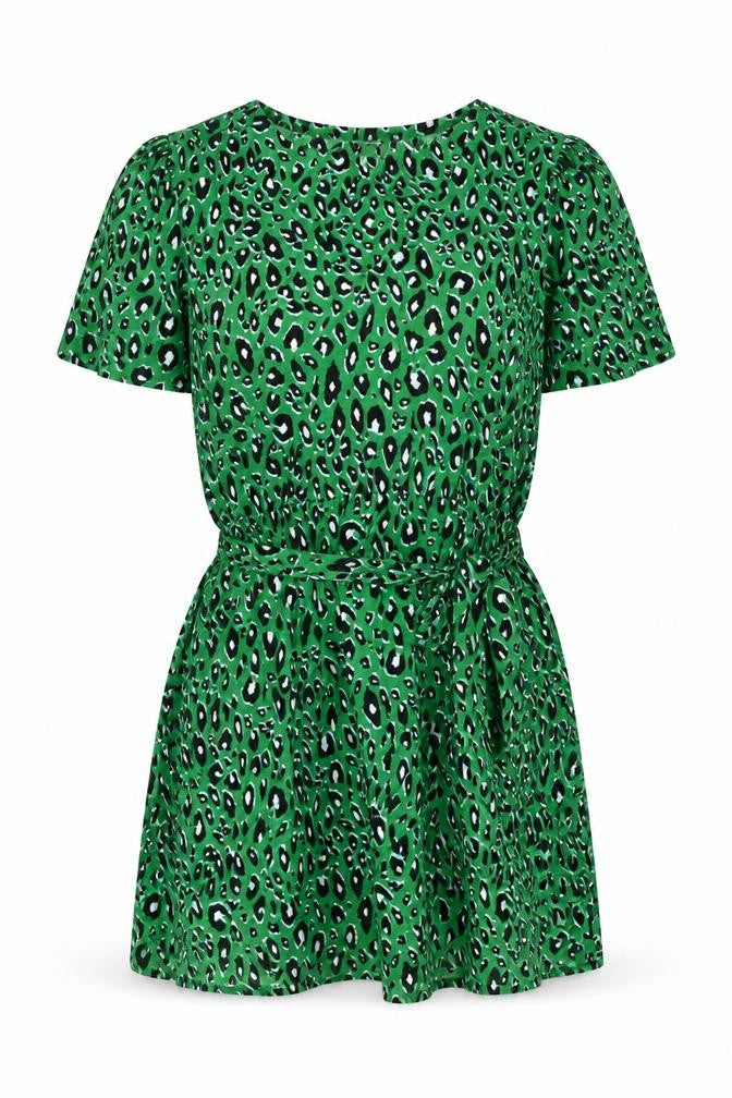 &et Womens Green Animal Print Viscose A-Line Size 12 V-Neck