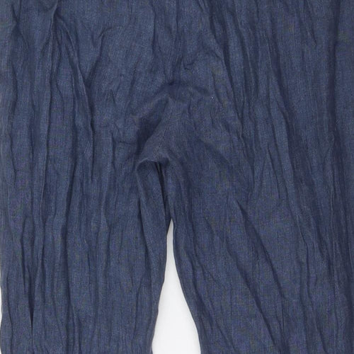 Platinum Womens Blue Linen Trousers Size 14 L27 in Regular