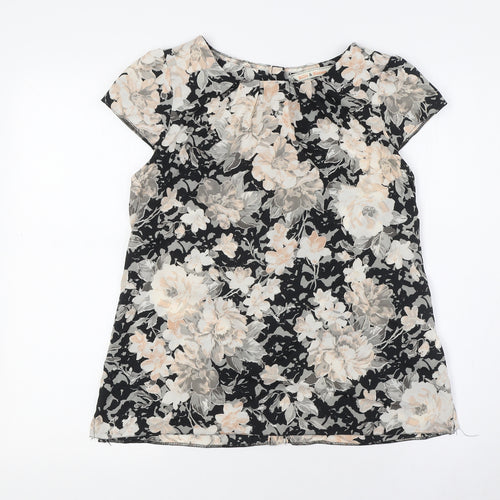 Dorothy Perkins Womens Black Floral Polyester Basic Button-Up Size 12 Boat Neck