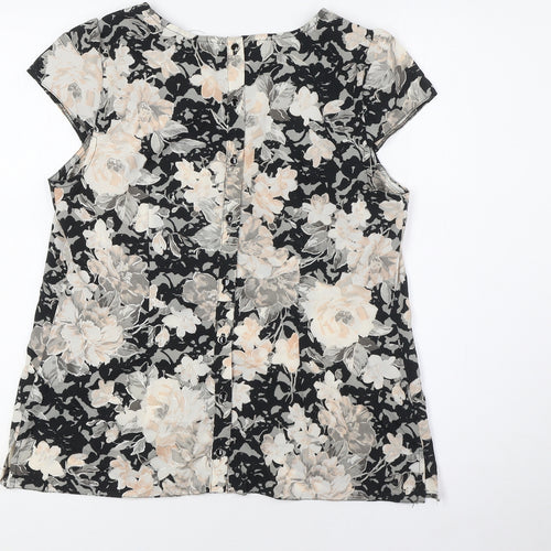 Dorothy Perkins Womens Black Floral Polyester Basic Button-Up Size 12 Boat Neck