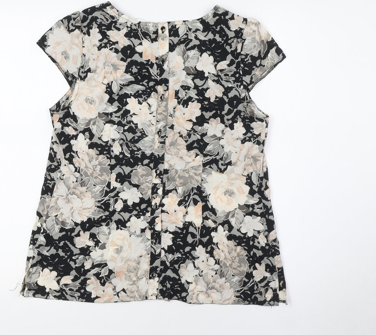 Dorothy Perkins Womens Black Floral Polyester Basic Button-Up Size 12 Boat Neck