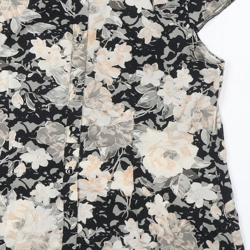 Dorothy Perkins Womens Black Floral Polyester Basic Button-Up Size 12 Boat Neck