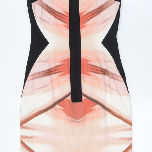 Karen Millen Womens Orange Acetate Bodycon Size 10 Round Neck Zip