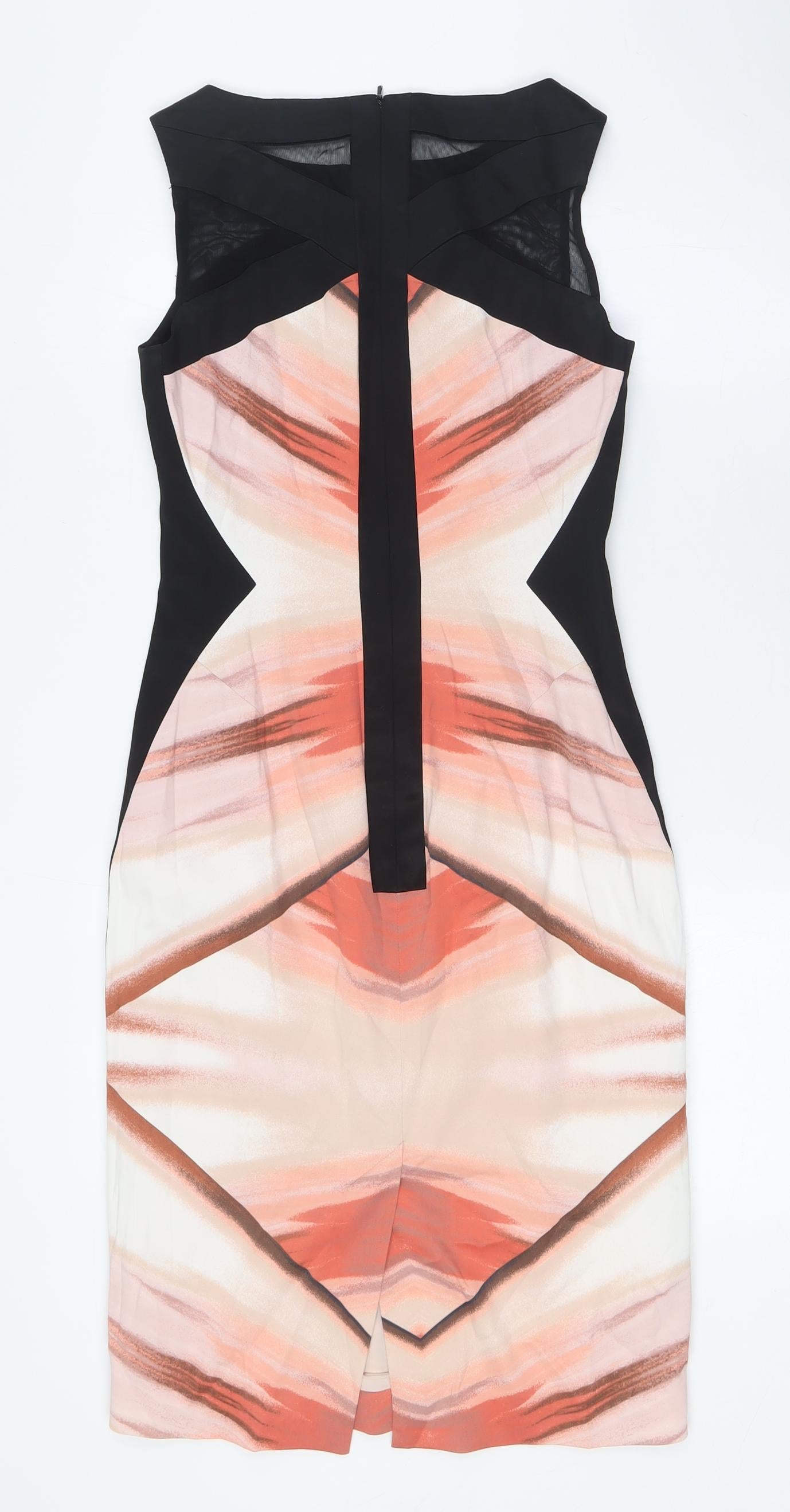 Karen Millen Womens Orange Acetate Bodycon Size 10 Round Neck Zip