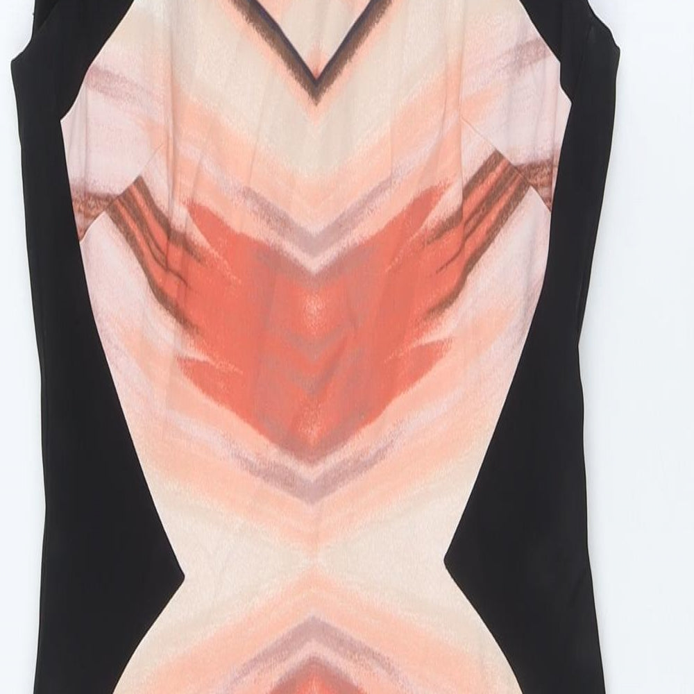 Karen Millen Womens Orange Acetate Bodycon Size 10 Round Neck Zip
