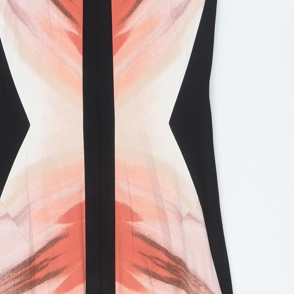 Karen Millen Womens Orange Acetate Bodycon Size 10 Round Neck Zip