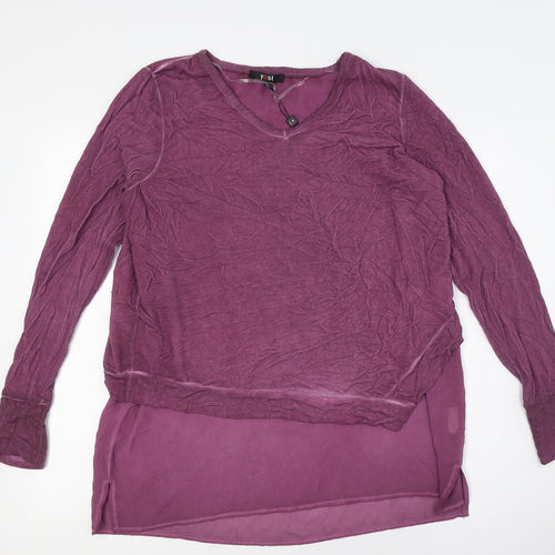 Yest Womens Purple Polyester Basic Button-Up Size 10 V-Neck