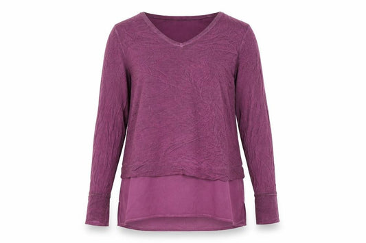 Front view of Yest women’s purple polyester basic button-up, size UK 10, v-neck