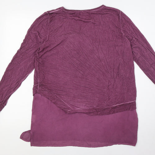 Yest Womens Purple Polyester Basic Button-Up Size 10 V-Neck