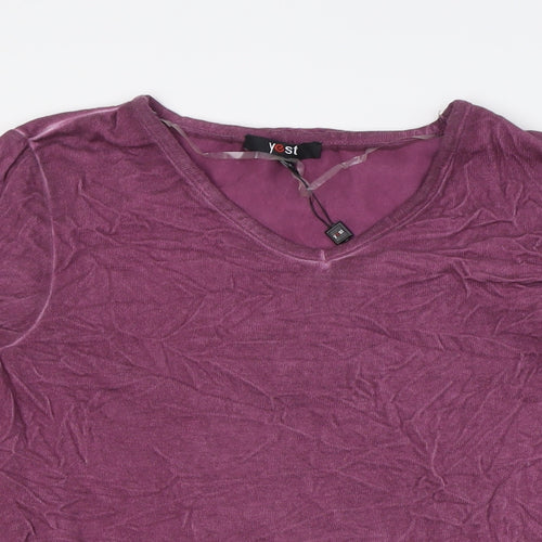 Yest Womens Purple Polyester Basic Button-Up Size 10 V-Neck