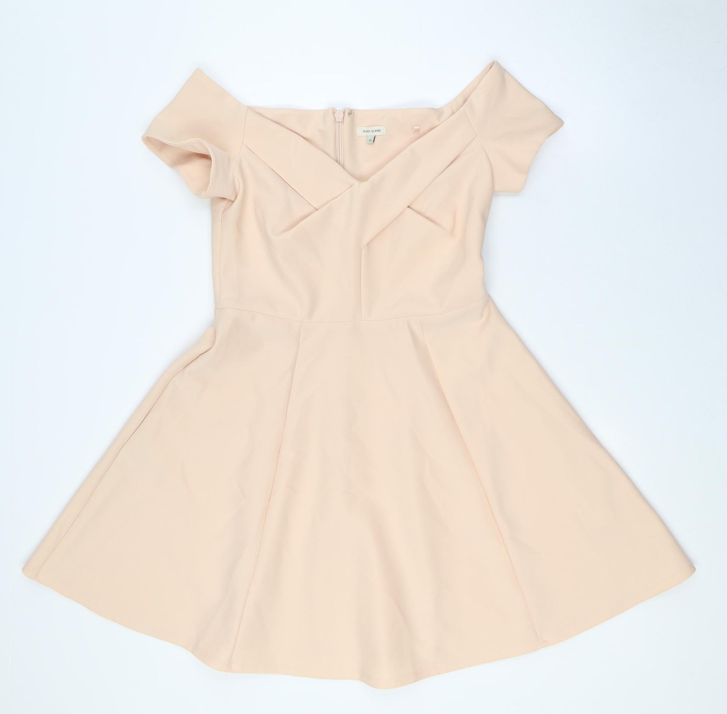 River Island Womens Orange Polyester A-Line Size 12 Off the Shoulder Zip
