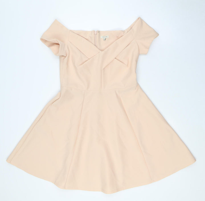 River Island Womens Orange Polyester A-Line Size 12 Off the Shoulder Zip