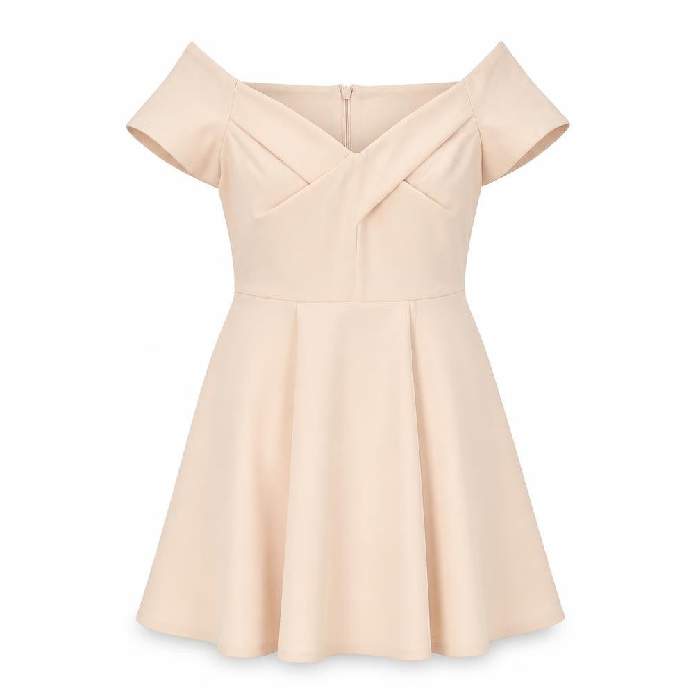 Front view of River Island women’s orange polyester a-line, size UK 12, off the shoulder zip