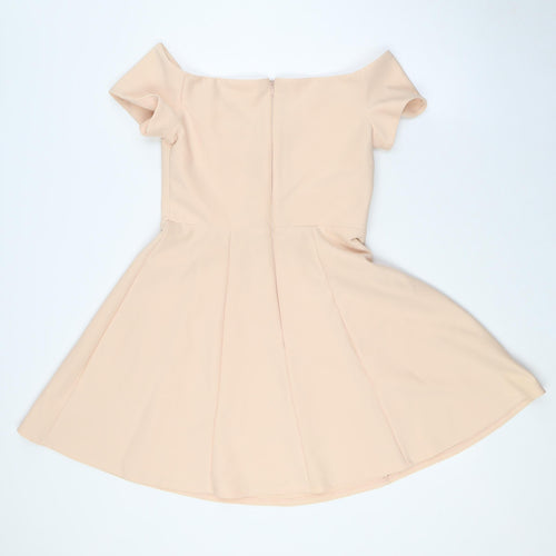 River Island Womens Orange Polyester A-Line Size 12 Off the Shoulder Zip