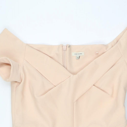River Island Womens Orange Polyester A-Line Size 12 Off the Shoulder Zip