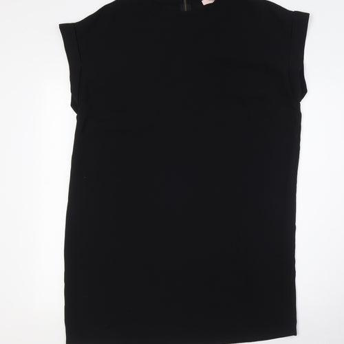 FOREVER 21 Womens Black Polyester Shirt Dress Size M Round Neck Zip