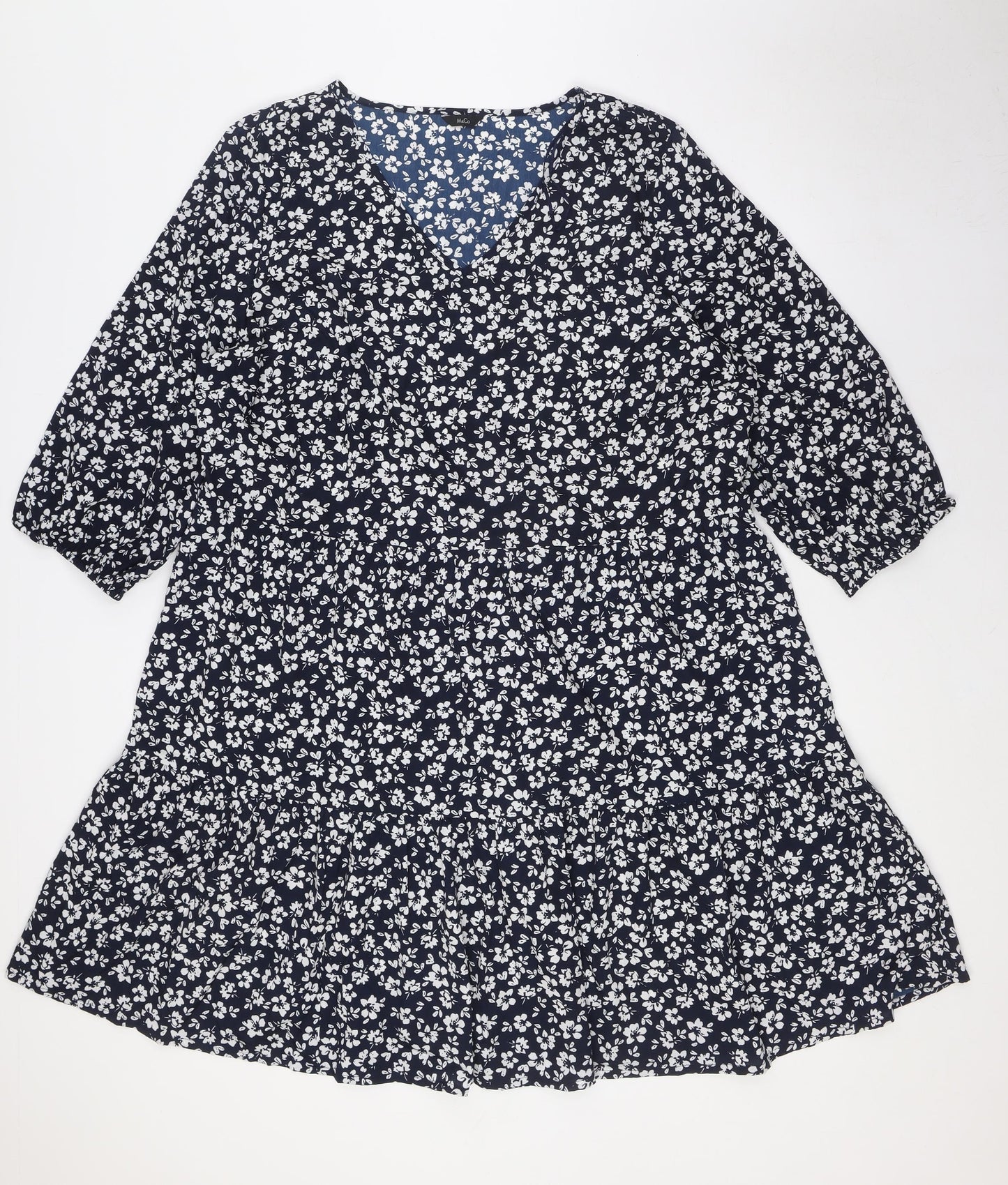 M&Co Womens Blue Floral Polyester A-Line Size 20 Round Neck