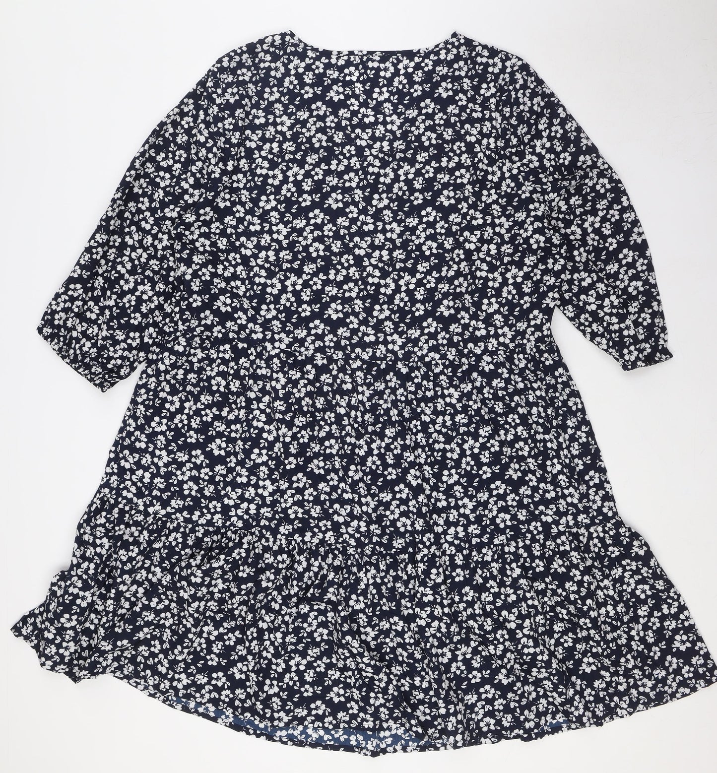 M&Co Womens Blue Floral Polyester A-Line Size 20 Round Neck