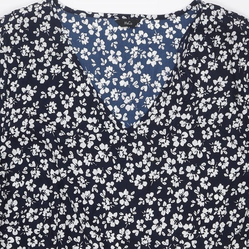 M&Co Womens Blue Floral Polyester A-Line Size 20 Round Neck