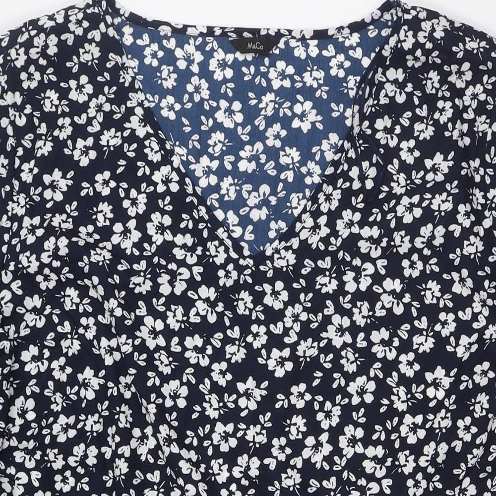 M&Co Womens Blue Floral Polyester A-Line Size 20 Round Neck