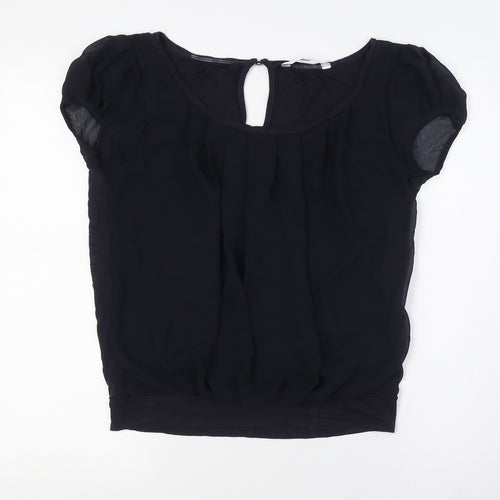 Jasper Conran Womens Blue Polyester Basic Button-Up Size 8 Boat Neck